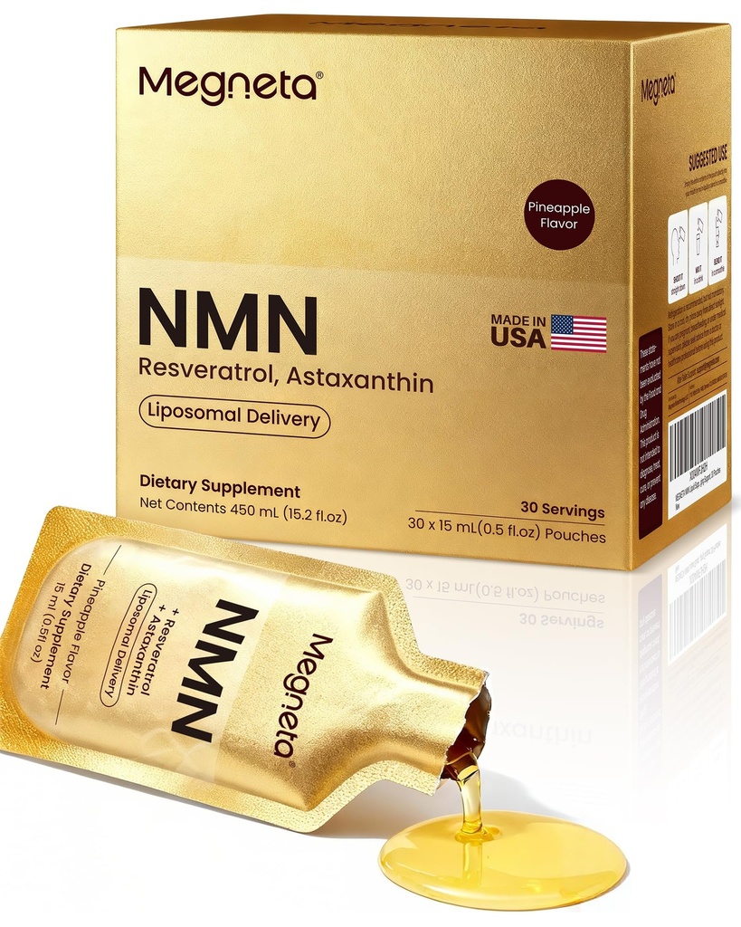 NMN 600mg Liposomal Liquid Pouches with Resveratrol 150mg, PQQ, CoQ10 & Astaxanthin-High Absorption NAD+ Booster Supplement for Cellular Energy, Healthy Aging & Longevity - Vegan - 30 Servings