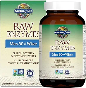 Life Garden 22 Decompensative Enzymes for Men 50 & Over with Bromelain, Papain & Lactase Plus Probiotics & Vitamins B12, Biotin & Zink 