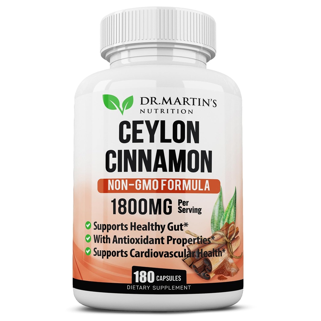 1800mg Capsules de cannelle biologique Ceylan : 180 $ Compte pour 180 $ Soutienne les articulations, les réponses inflammatoires saines, l'antioxydant et la santé cardiovasculaire.