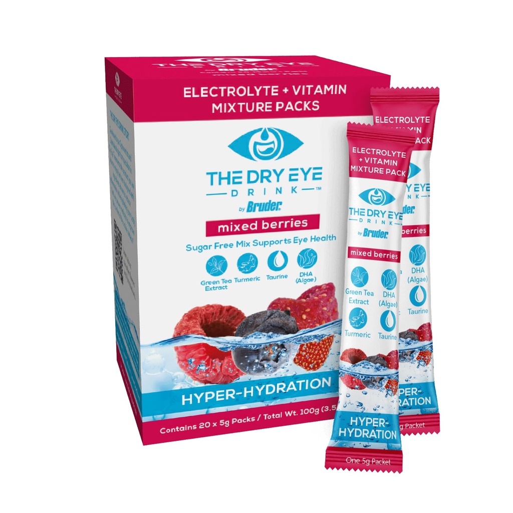 I Ultimate Hydration for Dry Eyes l Sugar-Free Electrolyte Powder Packets l Blended with Vitamins, Green Tea, Turmeric, Taurine, and DHA l 5g x 20 Packets (Mixed Berry)