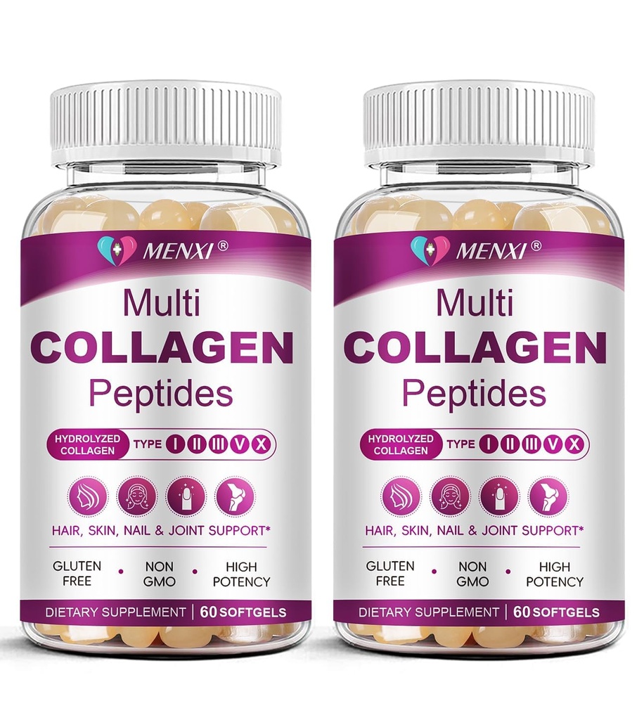 Multi Collagen Peptides Softgel for Women & Men - Type I, II, III, V, X - Hydrolyzed Collagen Peptides with Biotin, Vitamin C & Hyaluronic Acid - Support Skin Hair Nail & Joint - Non GMO, 120 Softgel
