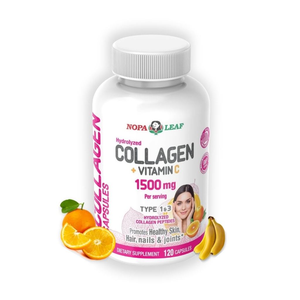 Collagen Capsules with Vitamin C - High Absorption Anti-Aging Formula for Healthy Hair, Skin, Nails and Joints - Types 1 and 3 Collagen Booster Supplement - 120 Tablets(1500mg)