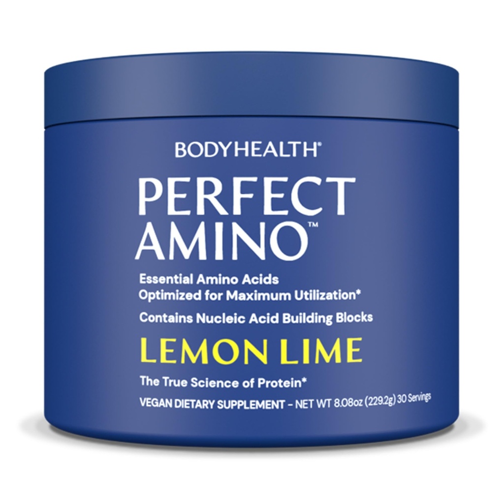 BodyHealth PerfectAmino Powder - BCAA et EAA Powder for Pre and Post Workout - Acide Amino boisson énergétique pour les hommes et les femmes pour soutenir le muscle maigre et la récupération - Citron Lime - 30 portions