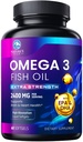 Omega 3 Visolie 2400 mg Supplement, duurzaam geproduceerd, Triple Strength Omega-3 Supplement Softgels, Hersengezondheidsondersteuning, EPA & DHA Visolie Vetzuren Supplementen, Gluten & GGO Vrij, 60 Softgels