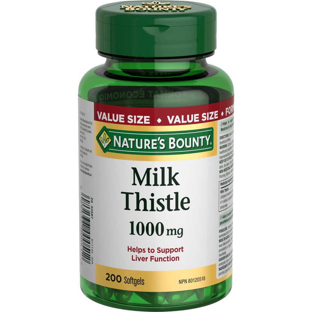 Nature's Bounty Lait Thistle Valeur Taille, 200 Softgels