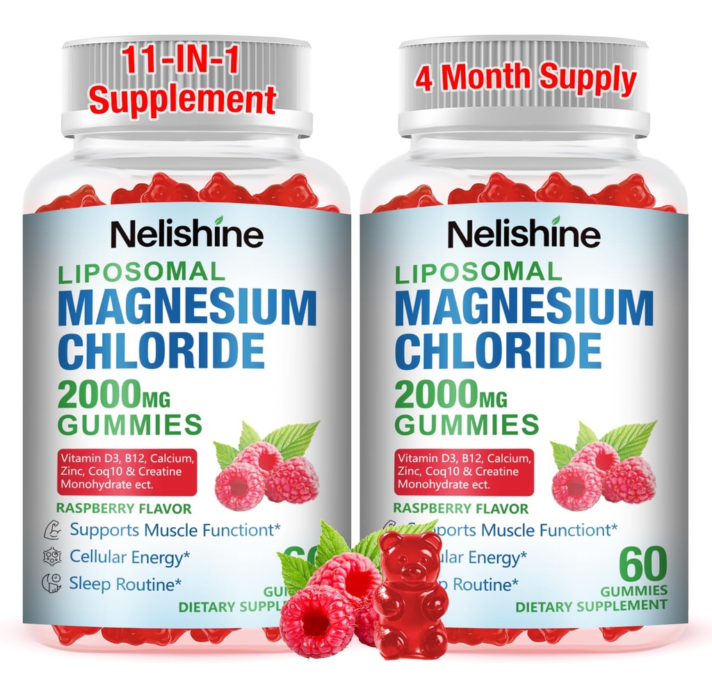 2 Pack Liposomal Magnesium Chioride Gummies 2000mg with Calcium, Vitamin D3, B12, Zinc, L-Theanine, CoQ10 | Proprietary Blend for Stress Relief, Heart & Muscle,Immune, Energy & Relaxation Support ﻿