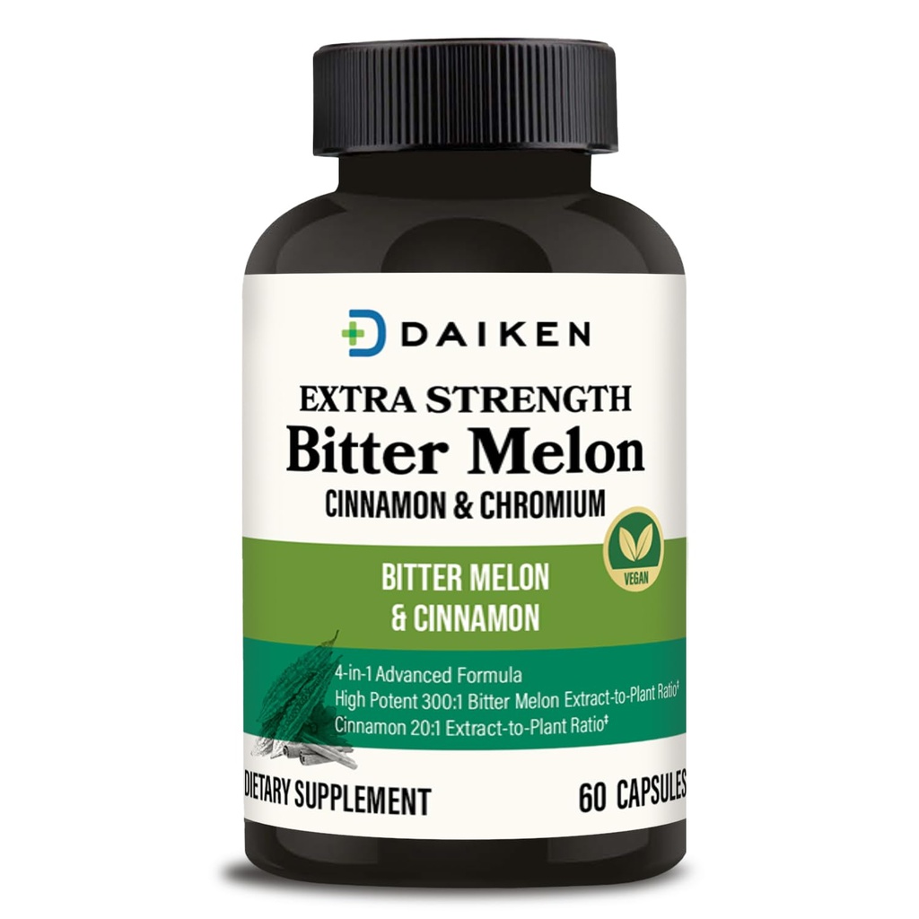DAIKEN Bittermeloen, kaneel & chroom, 90.000 mg Equivalent per portie extra sterkte, 100% vegetarische Bittermeloencapsules met kaneelchroom & zink, 60 capsules