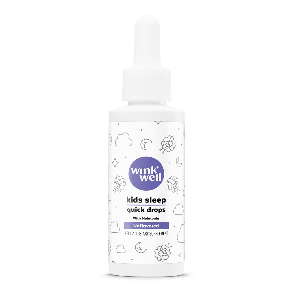 Wink Well Unflavored Kids Liquid Melatonin Drops- Natural Childrens Sleep Drops Toddler Sleep Aid with 1mg Per Serving-Non-Addictive Children's Liquid Melatonin- 2 Oz