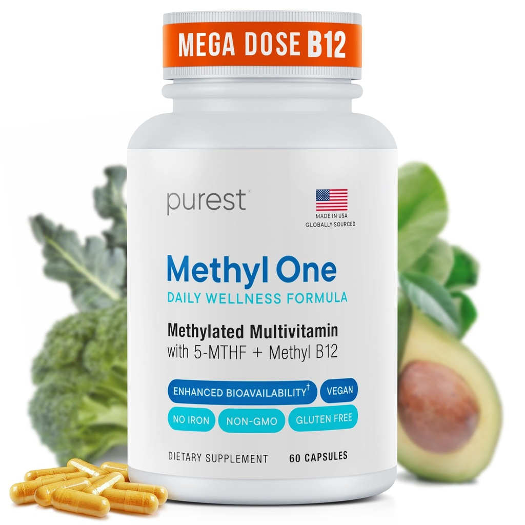 Purest® Methylated Multivitamin for Men & Women | Methylated B12 1000mcg, Biotin, B Complex with 600mcg Vitamin D, Vitamin C, E, A, Methylfolate | Daily Methylate Multivitamin for Energy & Wellness