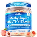 Methylated Multivitamin Gummies: Methylfolate 1000mcg, Methyl B12 1000mcg, B6 25mg, B2 100mg, TMG 300mg & Choline, Ultra Potency MTHFR Support B-Complex Vitamin for Mood Focus Energy, Sugar Free 60cts