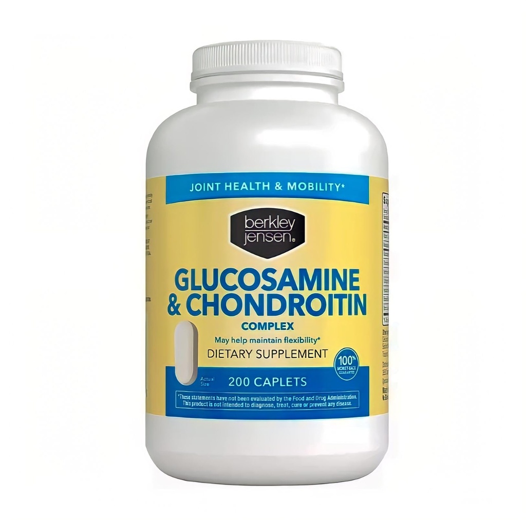 Berkley Jensen Glucosamine Chondroïtine MSM Boswellia Complex - Supplément diététique avancé triple force pour articulations, ligaments, tendons, os, soutien tissu conjonctif, 200 Caplets (paquet de 1)