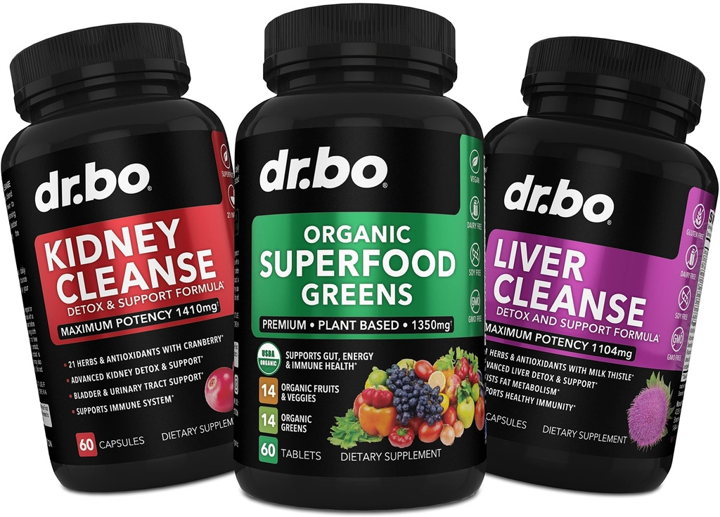 Biologische Superfood Greens & Fruit Supplementen - Lever Nier Reiniging Detox Ondersteuning Supplement - Groene Veggie Powder Blend Plantaardige Voedingsmiddelen & Help Repareren Nieren, Blaas controle en urinetrek gezondheid