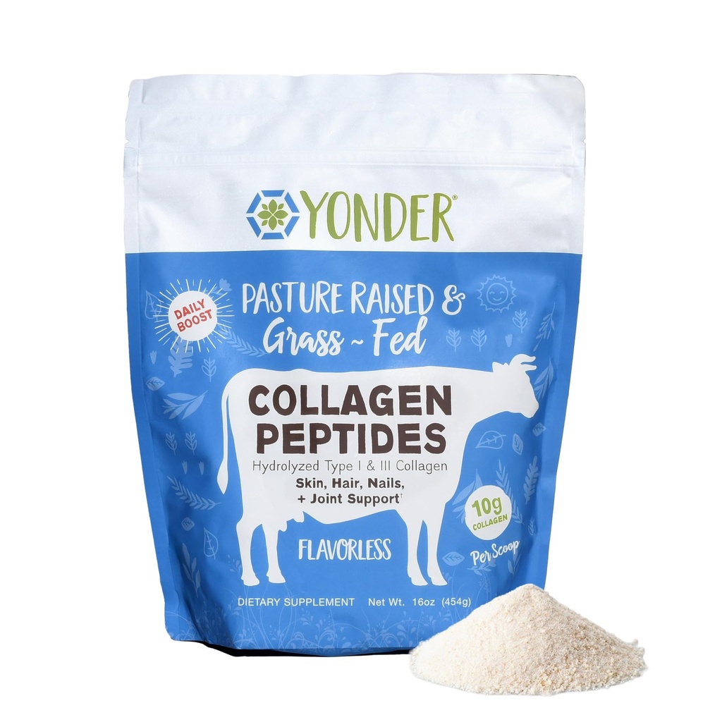 Yonder Grass-Fed Pasture-Raised Bovine Collagen Peptides Powder, Unflavored, Single Ingredient, Glyphosate Residue-Free, 10-20g Per Scoop, 45 Servings, Supports Hair, Skin, Nails, Joints & Bones