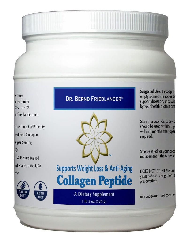 Non GMO •Grass fed• Made in The USA • Gluten Free • Dr. Friedlander's Collagen peptides