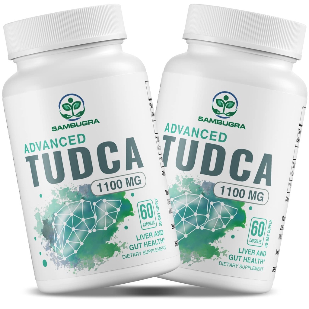 Sambugra TUDCA Leversupplementen 1100mg, 3rd Party Tested Ultra Strength Bile Salt TUDCA Supplement, Lever Ondersteuning voor Detox Reiniging en Reparatie, 120 Capsules