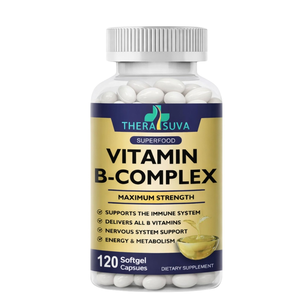 Vitamine B-Complex + CoQ10 + Vitamine C - Supplément Max Strength pour l'énergie, soutien du métabolisme, 120 Softgels, 60 jours d'approvisionnement