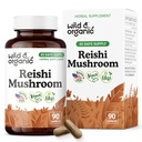 Wild & Organic Reishi Mushroom Capsules 1000 mg - Immune Support - Red Reishi Mushroom Powder - Ganoderma Lucidum Extract Supplement - 90 Vegan Capsules - 45 Days Supply, Non-GMO, Gluten-Free