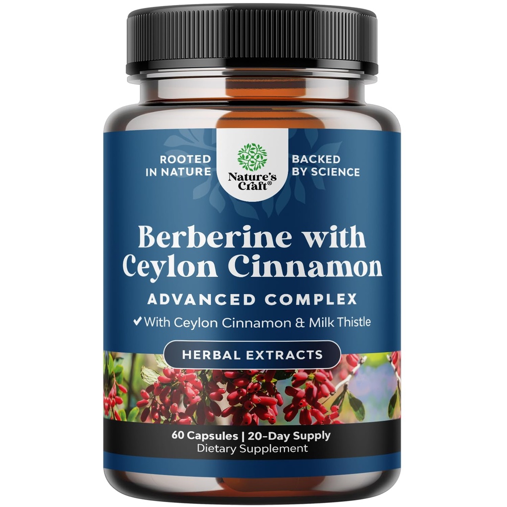 Balancing Berberine Plus 1200mg Par Complexe Servant - Antioxydant Berberine avec Ceylan Capsules de cannelle Plus Extrait de chardon de lait Silymarin - PK actif pour la santé cardiaque et le soutien du sucre 60 Capsules