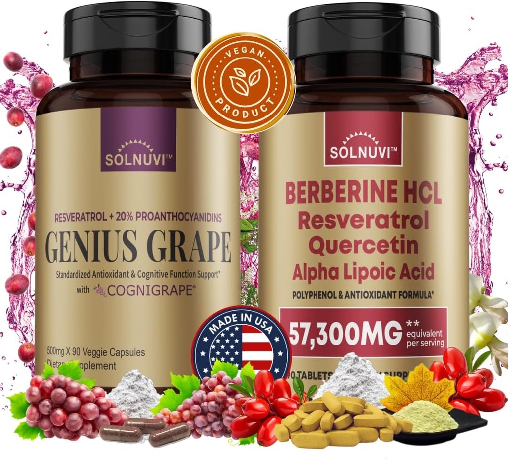 Neuro Defense Bundle: Berberine & Resveratrol Complex - Klinisch getest Cognigrape, quercetine, Alpha Lipoic Acid - Brain Health & Antioxidant Support - Non-GMO, Glutenvrij, Veganistisch Supplement