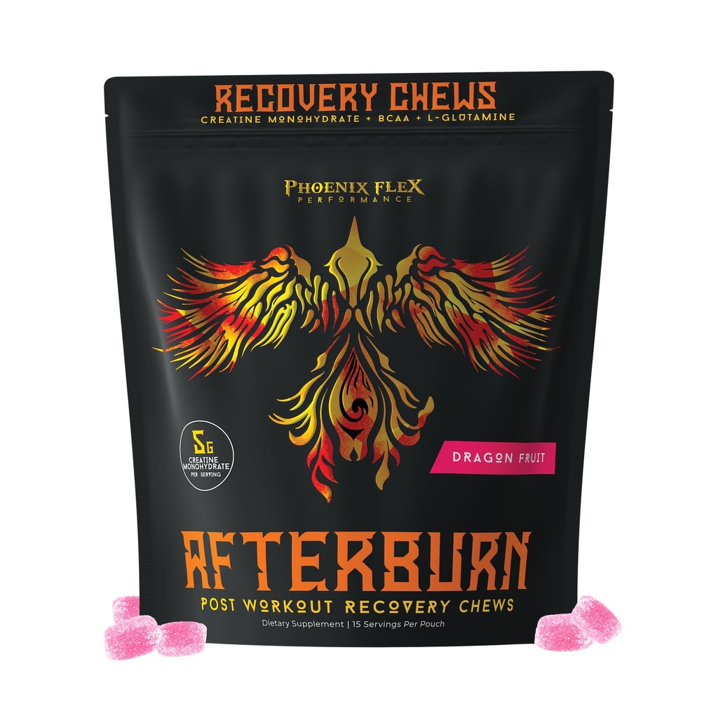 After Burn Creatine Monohydrate Chews - BCAAs & L-Glutamine - Gummies - Pre/Post Workout Recovery for Men & Women - Strength Energy Endurance - Muscle Growth - Immune Function