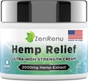 Crème de chanvre Force maximale - Rubin de menthol avec huile de chanvre, Arnica, Lavande, Aloe Vera, Kava Kava, & Camphor - Crème naturelle pour la peau, les muscles et les articulations - ZenRenu, 4 oz