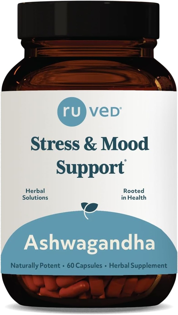 ruved Ashwagandha Capsules - Organic Ashwagandha Root Extract Supplement for Men & Women, 500mg Per Pill for Adrenal Health and All Wellness - 60 Vegetarische Caplets (1 telling)