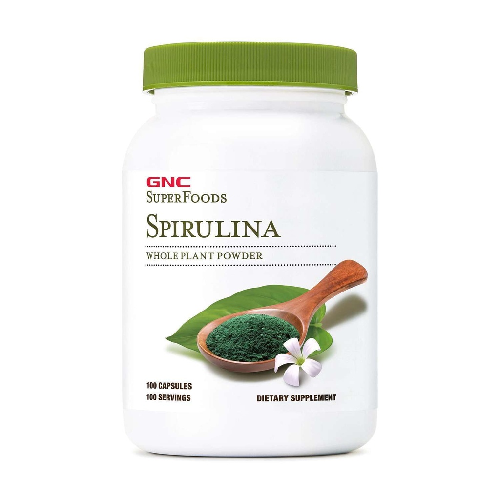 GNC SuperFoods Spirulina Hele plantaardige poedercapsules, 100 capsules, 100 porties