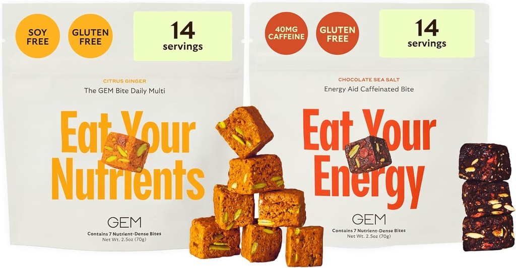GEM Daily Superfood and Energy Support for Women & Men, Natural Whole Foods with Essential 20+ Whole-food Vitamins, Minerals, superfoods, prebiotica, Clean Energy Variety Pack, 28 Servings