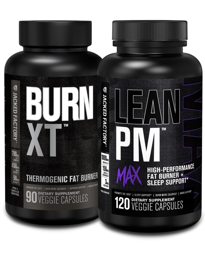 Ge Jacked Factory Burn XT Thermogenic Fat Burner - Apetite Suppressant & Nootropic Energy Booster (90 capsules) & Lean PM Max High-Prestance Weight Loss, Slaapondersteuning (120 capsules)