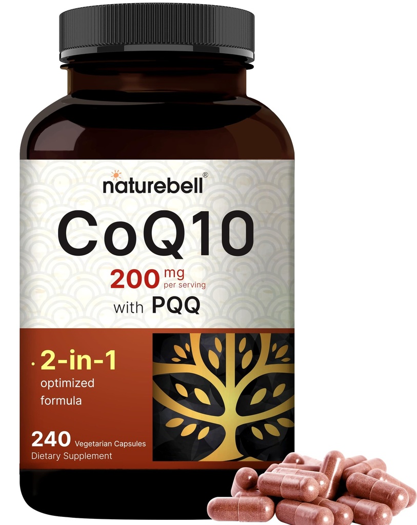 NatureBell CoQ10 200mg met PQQ, 240 Veggie Capsules Stabiele hoge absorptievorm 