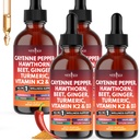 Cayenne Pepper Supplement Liquid Drops + Hawthorn Berry, Vitamin D3 K2 Beet Root Powder, Ceylon Cinnamon, Turmeric Curcumin, Organic Panax Ginseng - 8 oz