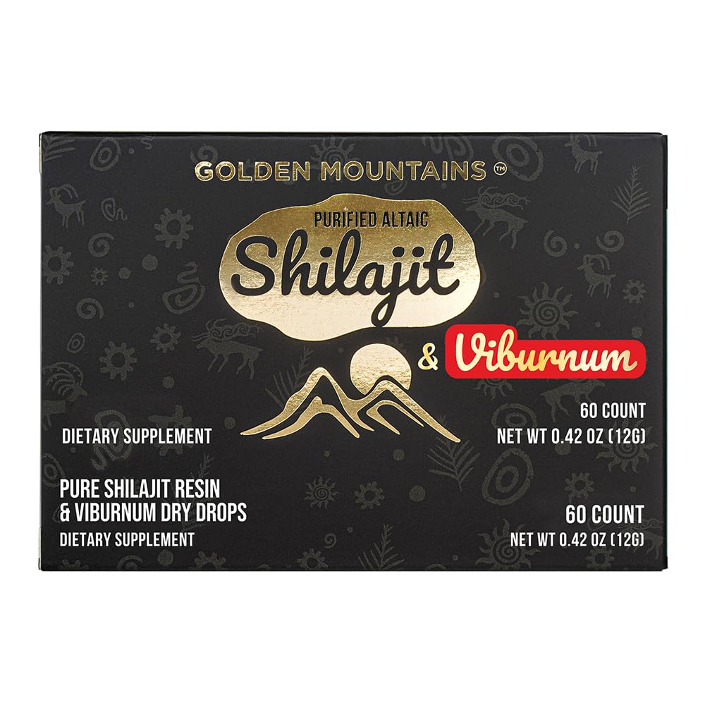 Siberian Green Premium Pure Shilajit Dry Drops with Viburnum Berries Extract Altai Golden Mountains - 60 Count (200 mg)