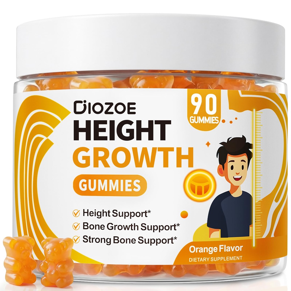 Height Growth Gummies, Calcium 300mg, Magnesium Glycinate 50mg, Zinc, Ashwagandha, Vitamin D3 K2, Height Support Multivitamin.