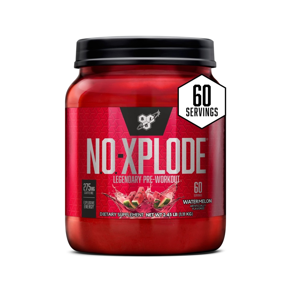 BSN N.O.-XPLODE Pre Workout Powder, Energy Supplement for Men and Women with Creatine and Beta-Alanine, Watermelon, 60 Servings, 2.45 Pound (Packaging May Vary)