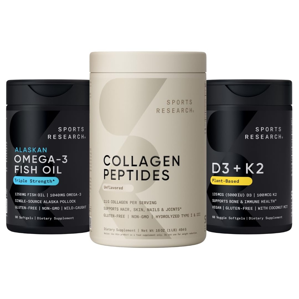 Sports Research® Multivitamines Pack - Omega 3 + Vitamine D3 K2 5000iu + Collageen Peptiden
