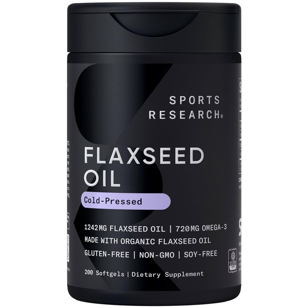 Sport Onderzoek Vlaszaadolie Softgels 1242mg - Plant Based Omega 3 Supplement voor vrouwen en mannen - Niet-GMO geverifieerd, soja & Glutenvrij (200 Aantal)