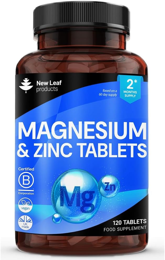 Magnesium Supplement 500mg Magnesium en Zink Supplement - Hoge absorptie Magnesiumoxide en zink - Spierbeenderen en gezonde immuunfunctie - Veganistisch, niet-GGO, Glutenvrij - 120 Makkelijk doorslikken Tabletten