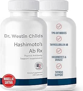 Dr. Westin Childs Hashimotos Ab Rx. Graine de cumin noir biologique Nigella Sativa pour Immune, Thyroïde Antibody Support, Digestion, TPO & Thyroglobulline, Omega 6, 7, 8, Thymoquinone, Sélénium - 120 ct