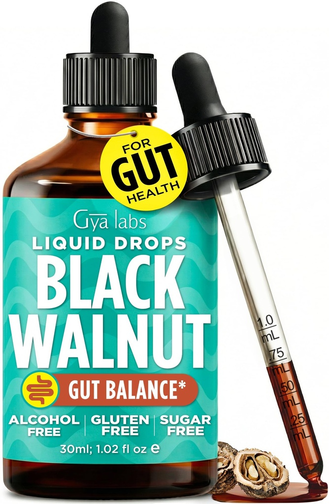 Gya Labs Black Walnut Cleanse for Humans Drops Liquid - Alcohol Free Extract Tincture for Digestive Well-Being - Vegan, Vegetarian, Non-GMO, Gluten Free - 1 Fl Oz, 42 Servings, Sugar & Alcohol Free