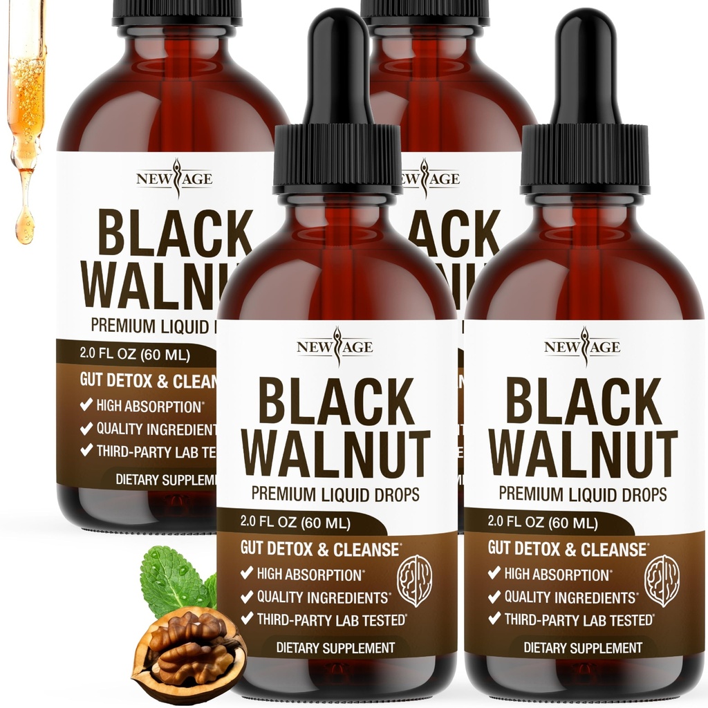 NEW AGE Black Walnut Liquid Drops – Black Walnut Extract - Cleanse – Vegan, Non-GMO, Gluten-Free & Alcohol-Free – 8 oz