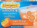 Emergen-C Immune+ 1000mg Vitamine C Poeder, met Vitamine D, Zink, Antioxidanten en Elektrolyten voor Immuniteit, Immuun Ondersteuning Dieetsupplement, Super Oranje Smaak - 30 Tellen/1 Maand Levering