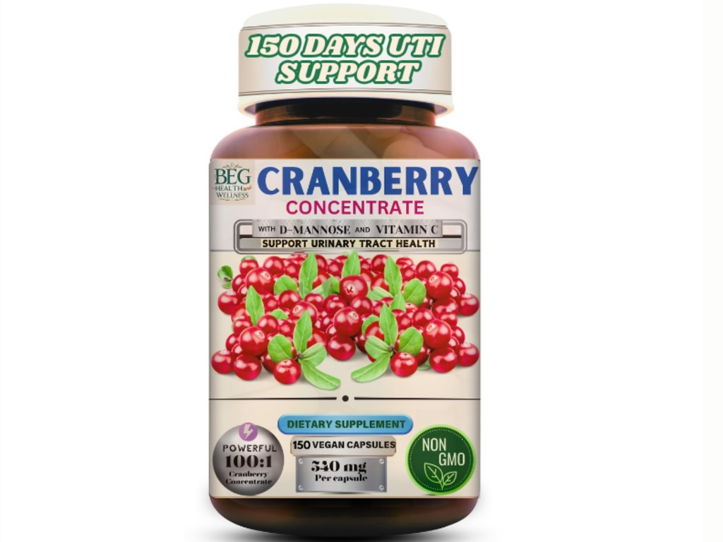 Cranberry Supplement for Women with D-Mannose & Vitamin C – Urinary Tract & Bladder Support – 150 Capsules in Premium Amber Glass Bottle, Vegan, Non-GMO