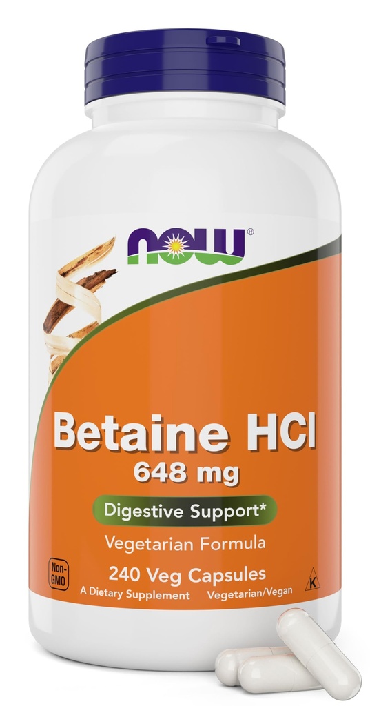 Nu Betaine HCl 648mg 240 Veg Capsules (verpakking van 2) - Digestieve Enzymen Supplement - Verbeterd met Pepsine Protease voor Proteïne Digestie Ondersteuning