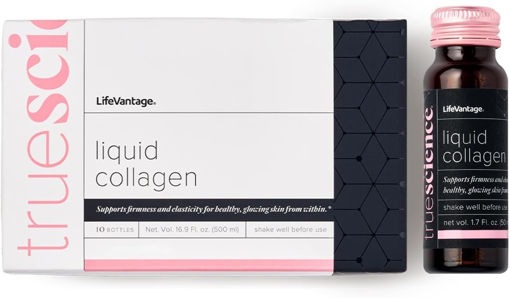 TrueScience Liquid Collagen Drink for Glowing & Firmer Looking Skin, Collagen Peptides Supplement for Women & Men, Anti-Aging, Skin Hydration & Radiance Support, 10 Bottles x 1.7 fl oz