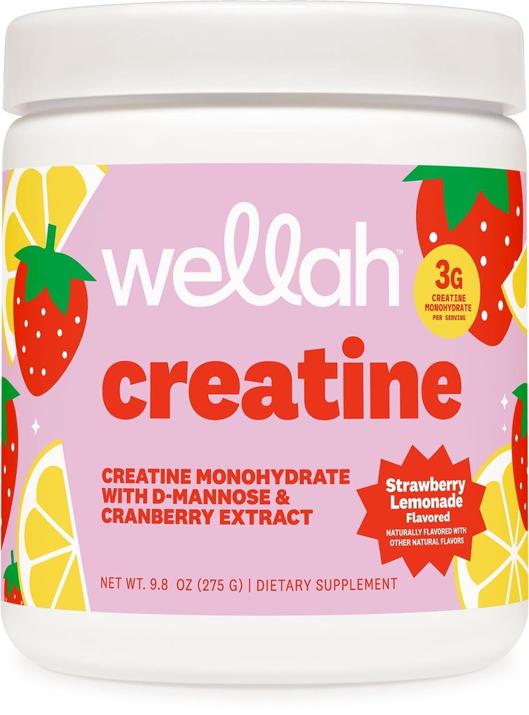 Wellah Creatine for Women - Creatine Monohydrate with Dandelion & Cranberry Extract (50 Serves, Strawberry Lemonade)