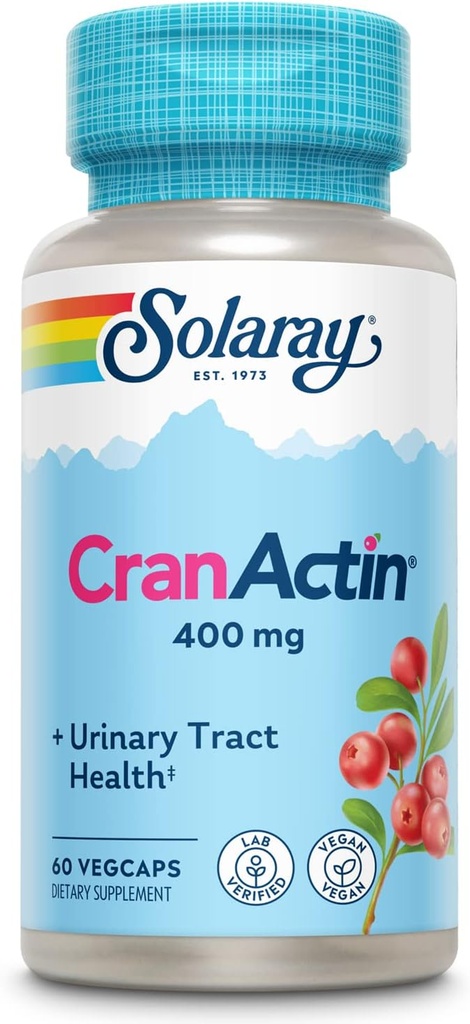 SOLARAY CranActin Cranberry Extract 400 mg - Cranberry Supplementen voor vrouwen en mannen - Blaas en urine Tract Health Ondersteuning met vitamine C - Vegan, 60 dagen garantie (60 CT)