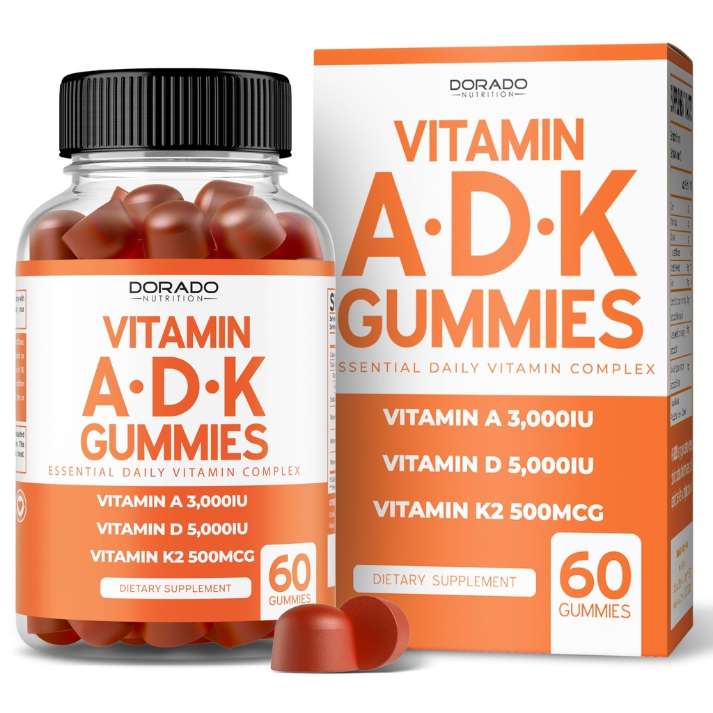 ADK Gummies Vitamine D3 K2 (60 Sugar Free Gummies) Vitamine D3 K2 10000iu/5000iu - Supplement met D & K - 10 Vegan Supplement - Delicious Raspberry Flavor - Niet GGO & USA Made - 60 Count