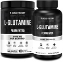 Ge Jacked Factory L-Glutamine Powder 100 Servings & L-Glutamine Capsules 500mg (240 Capsules) for Post Workout Muscle Recovery, Immunity, Digestive Health