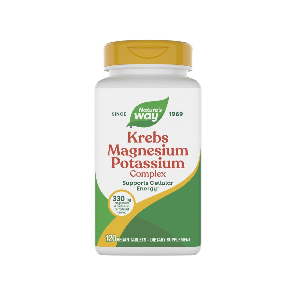 Nature's Way Krebs Magnesium Potassium Complex, Cellular Energy Support*, with Magnesium Lysinate & Malate and Potassium Citrate, Vegan, Gluten & Dairy Free, 120 Tablets (Packaging May Vary)