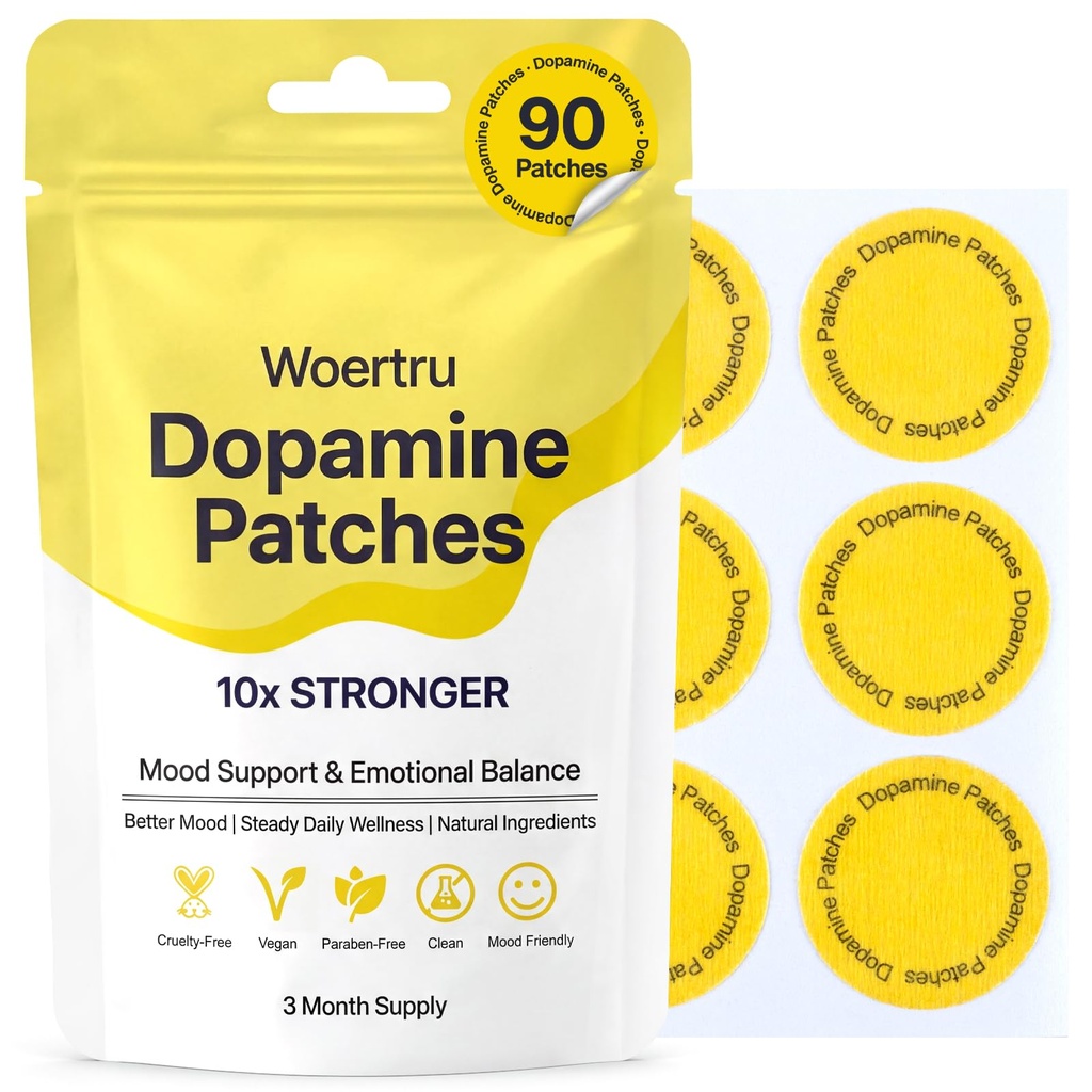 Dopamine Patches Extra Strength – 90 Count Plant-Based Vegan Mood Balance Patch for Men & Women – Supports Dopamine & Serotonin Balance – 3 Months Supply